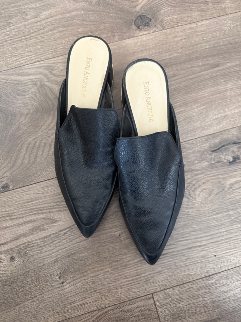 Enzo Angiolini Black Pointed-Toe Leather Mules